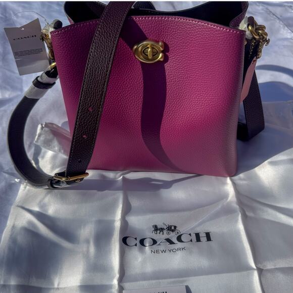 COACH Willow Bucket Bag in Colorblock - Deep Plum Multi Signature Canvas NEW - Picture 9 of 9